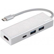 HAMA USB-C хаб Aluminium 2x USB-A, USB-C, HDMI Silver