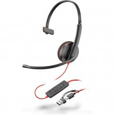 Poly Гарнітура комп'ютерна моно On-ear Blackwire 3210, USB-A, USB-C, односпрямований, чорний