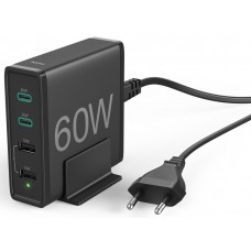 Універсальний зарядний пристрій Hama 2 x USB-C PD/QC, 2 x USB-A, 60W Black