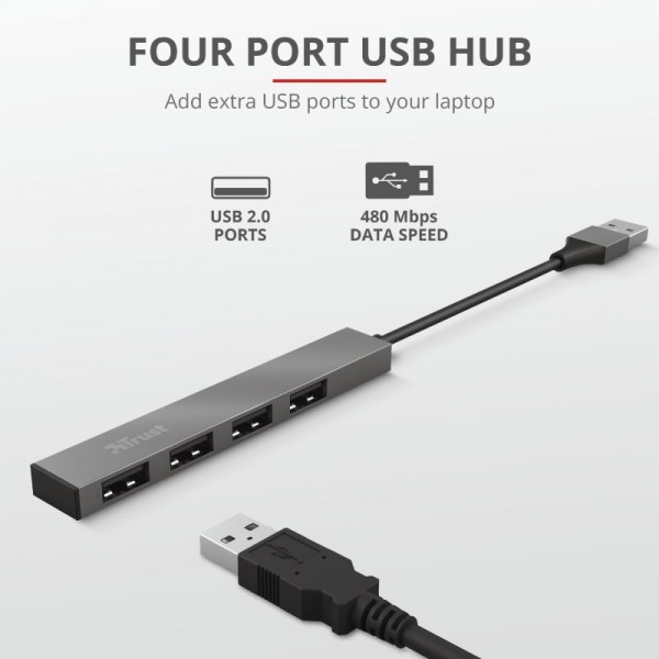 Trust Halyx Aluminium 4-Port Mini USB Hub