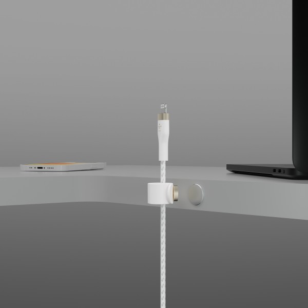 Belkin Кабель USB-A - Lightning плетений, силіконовий, з ремінцем на магніті, 1м, білий