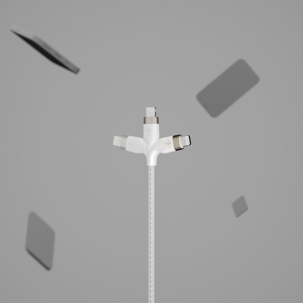 Belkin Кабель USB-A - Lightning плетений, силіконовий, з ремінцем на магніті, 1м, білий