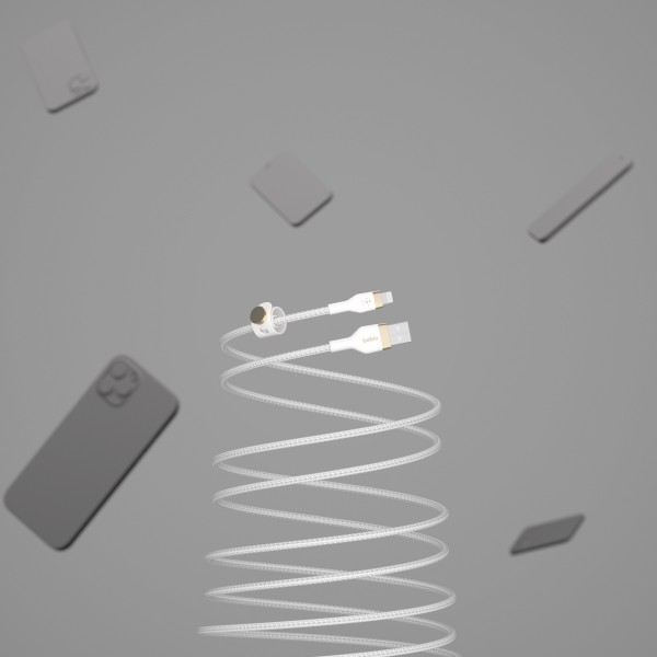 Belkin Кабель USB-A - Lightning плетений, силіконовий, з ремінцем на магніті, 1м, білий