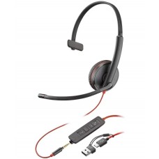 Poly Гарнітура комп'ютерна моно On-ear Blackwire 3215, USB-A, USB-C, 3.5 мм, односпрямований, чорний