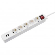 HAMA Мережевий подовжувач Jack 5XSocket 2 USB 3.4A*1.5мм ws 1.5м White