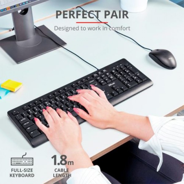 Комплект клавіатура та миша Trust Primo, USB-A, EN/UKR, Чорний