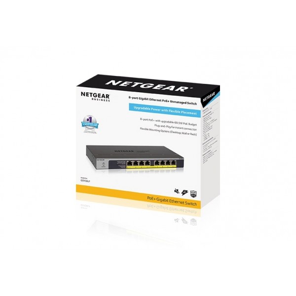 Комутатор NETGEAR GS108LP 8xGE PoE+ (60Вт), FlexPoE, некерований