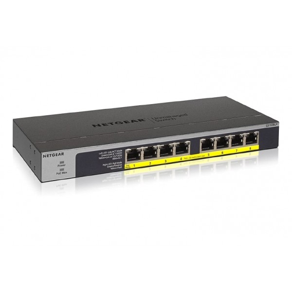 Комутатор NETGEAR GS108LP 8xGE PoE+ (60Вт), FlexPoE, некерований
