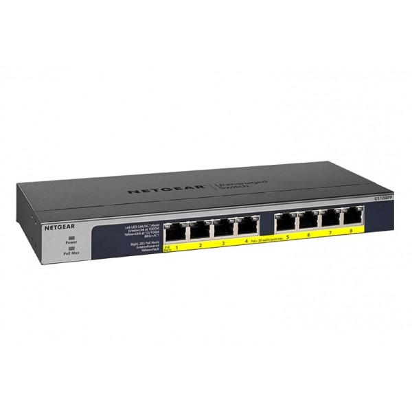 Комутатор NETGEAR GS108PP 8xGE PoE+ (123Вт), FlexPoE, некерований