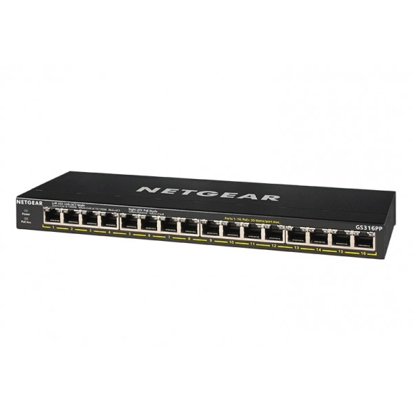 Комутатор NETGEAR GS316PP 16xGE PoE+ (183Вт), FlexPoE, некерований