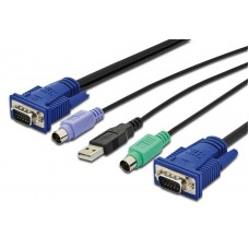 Кабель DIGITUS KVM Cable Set, VGA, PS/2-Mouse, PS/2-Keyboard, USB black, 3 m