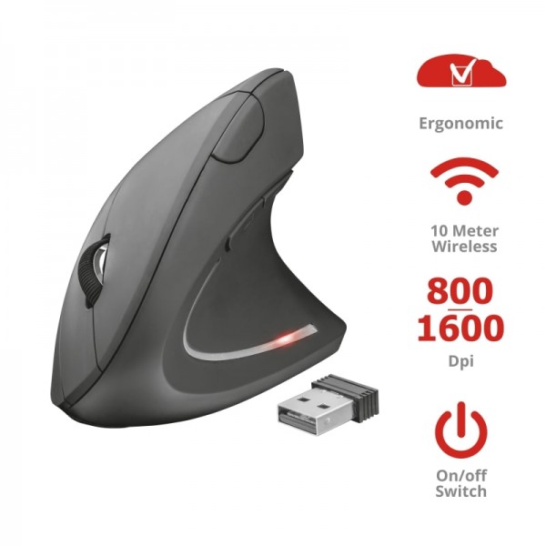 Миша Trust Verto Ergonomic, WL, Чорний