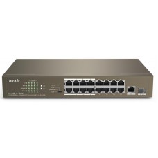 Комутатор TENDA TEF1118P-16-150W 16xFE PoE, 1xGE, 1xSFP, Rackmount, Некерований