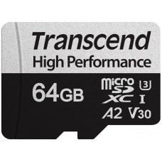 Карта памяти Transcend 64GB microSDXC C10 UHS-I U3 A2 R100/W85MB/s + SD