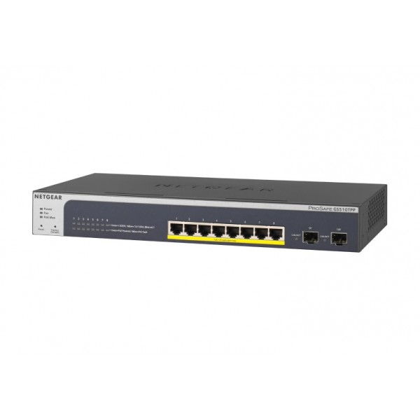 Комутатор NETGEAR GS510TPP 8x1GE PoE+(190Вт), 2xSFP, керований L2