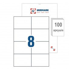 UKRMARK A4-08-WT-100, 8 этикеток на листе А4, 74мм х 105 мм, уп.100 л, этикетки самоклеющиеся