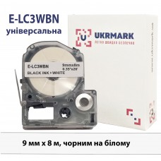 UKRMARK E-LC3WBN, универсальная, 9мм х 8м, черный на белом, совместимая с Epson LC-3WBN, лента для принтеров этикеток