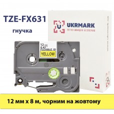 UKRMARK B-Fx-T631P, Гибкая, 12мм х 8м, черный на желтом, совместимая с BROTHER TZe-FX631. Лента для принтеров этикеток (CBTZF631)