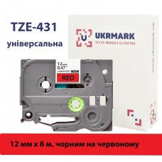 UKRMARK B-T431P, Ламинированная, 12мм х 8м, черный на красном, совместимый с BROTHER TZe-431, лента для принтеров этикеток (TZe431)