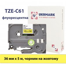 UKRMARK B-Fc-TC61P-BK/YE, Флуоресцентная, 36 мм х 5 м. черным на желтом, совместимая с BROTHER TZe-C61, лента для принтеров этикеток (TZeС61)