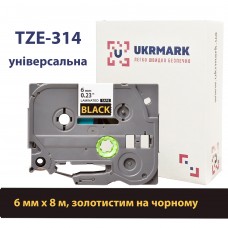 UKRMARK B-T314P, ламинированная, 6мм х 8м, золотистая на черном, совместимая с BROTHER TZe-314, лента для принтеров этикеток (TZe314)