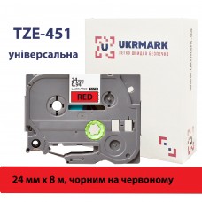 UKRMARK B-T451P, Ламинированная, 24мм х 8м, черный на красном, совместимый с BROTHER TZe-451, лента для принтеров этикеток (TZe451)