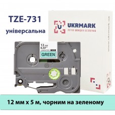 UKRMARK B-T731P, Ламинированная, 12мм х 8м, черный на зеленом, совместимый с BROTHER TZe-731, лента для принтеров этикеток (TZe731)