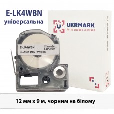 UKRMARK E-LK4WBN, универсальная, 12мм х 9м, черный на белом, совместимая с Epson LK-4WBN, лента для принтеров этикеток