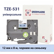 UKRMARK B-T531P, Ламинированная, 12мм х 8м, черный на синем, совместимый с BROTHER TZe-531, лента для принтеров этикеток (TZe531)