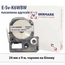 UKRMARK E-Sv-K6WBW, усиленная адгезия, 24мм х 9м, черным на белом, совместимая с EPSON LK-6WBW