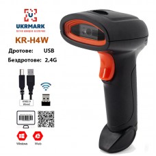 Сканер штрих-кодів UKRMARK KR-H4W для 1D, 2D, QR кодів, CMOS, підключення: Дротове (USB) / Бездротове (2,4GHz)