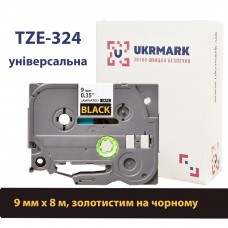 UKRMARK B-T324P, ламинированная, 9мм х 8м, золотистая на черном, совместимая с BROTHER TZe-324, лента для принтеров этикеток (TZe324)