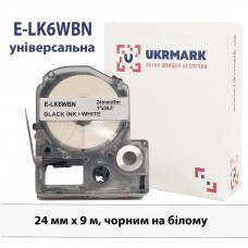 UKRMARK E-LK6WBN, универсальная, 24мм х 9м, черный на белом, совместимая с Epson LK-6WBN, лента для принтеров этикеток