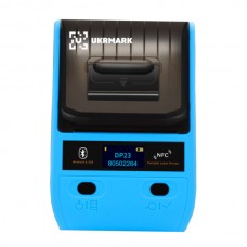 Портативный термопринтер UKRMARK DP23BL, USB/Bluetooth, рулоны 15-58 мм, для чеков/этикеток, синий. Печать на термобумаге и полимерных этикетках